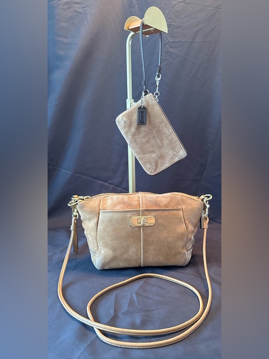 Coach Handbags - Coach Vintage Mini Tan Suede Crossbody With Suede Wristlet
